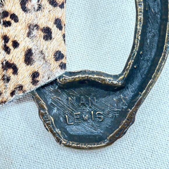 Vintage 80s Nan Lewis Leopard Pony Hair Genuine Leather Wide Belt - Picture 7 of 8